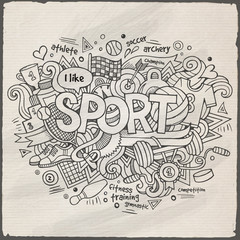 Sport hand lettering and doodles elements background