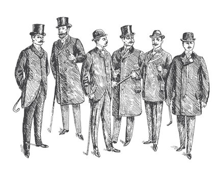 Vintage Hand Drawn Gentleman Set. Men's clothing. Retro Illustration in ancient engraving style