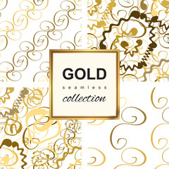 Gold wave seamless pattern collection. Hand drawn backgrounds.