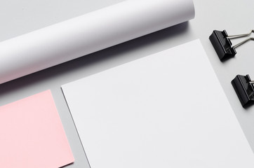 Branding / Stationery Mock-Up - Pink & White. Close-up 

Letterhead (A4), DL Envelope, Mailing Tube