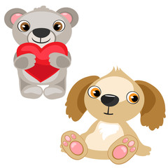 Teddy bear with heart and dog stuffed, baby toy