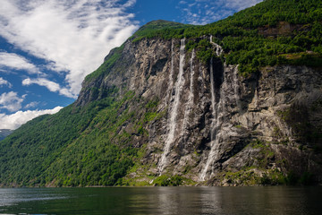 Beautiful view of Seven Sisters Waterfall, Geirangerfjord