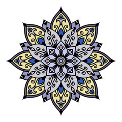 Mandala floral oriental design multicolored hand drawn elements.