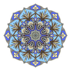 Mandala floral oriental design multicolored hand drawn elements.