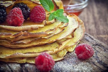 Pancake - Crepes with berries, mint and honey