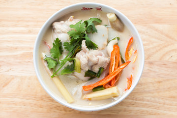 delicious spicy coconut cream soup with chicken