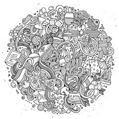 Cartoon cute doodles hand drawn italian food illustration