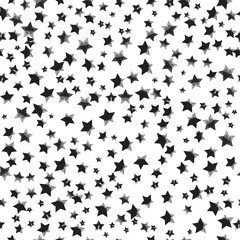 Stars art. Black and white background. Seamless monochrome pattern. Vector illustration.
