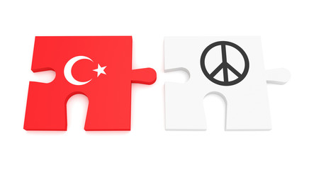 Turkish Flag And Peace Sign Puzzle Pieces, 3d illustration
