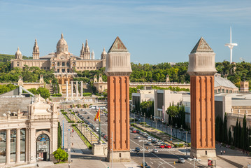 Venetian Towers and National Palace on Plaza de Espana in Barcel