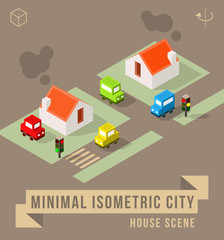 Set of Isolated Isometric Minimal City Elements. Town with Shadows.