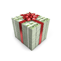 Money gift South Korean won / 3D illustration of stacks of South Korean ten thousand won notes tied with ribbon