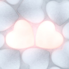 3D rendering beautiful glowing hearts
