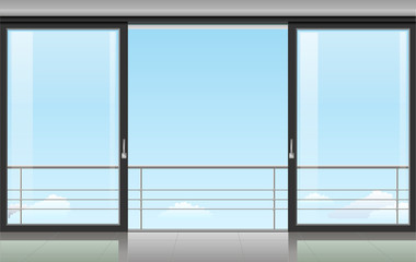 The wall at home or with a sliding door and overlooking the sky. Vector illustration