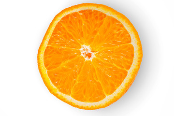 Slice of orange on the white background