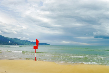 Flag at China Beach in Danang in Vietnam