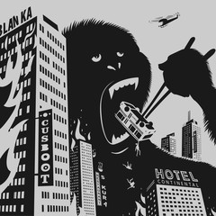 Obraz premium Big Gorilla destroys City