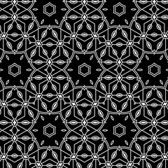 Primitive simple grey retro lace pattern with flowers and circles.