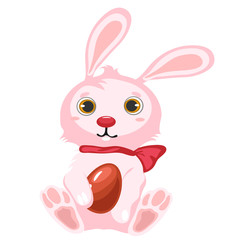 Pink Easter Bunny with chocolate egg isolated