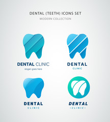 Dental clinic templates. Abstract vector teeth signs. Set of dental design elements. Abstract stomatology vector signs. Origami and paper style. Clean and simple