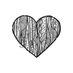 Heart isolated on white background. Illustration for Valentine's Day. Doodle illustration. Heart with ornaments. The idea for a tattoo.