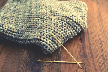 knitting a scarf. vintage filter