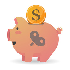Isolated piggy bank icon with a toy crank