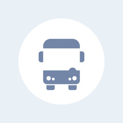 Bus icon isolated on white, front view, vector illustration