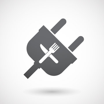 Isolated male plug with a knife and a fork