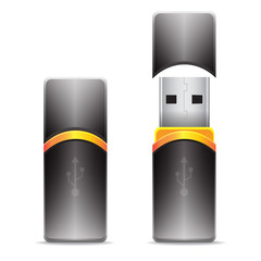 Vector USB flash drive black design on white background technology illustration.
