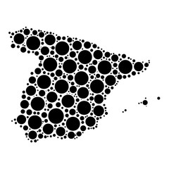 Spain map mosaic of circles in various sizes. Black dotted vector map on white background.