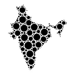 India map mosaic of circles in various sizes. Black dotted vector map on white background.