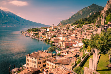 Panorama of Limone sul Garda, lake Garda, Italy. - obrazy, fototapety, plakaty