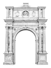 Marble portal in Gothic-Renaissance style suitable as frame or border. - 117528782