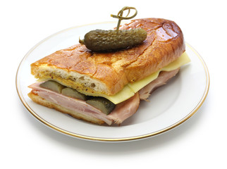 cuban sandwich, cuban mix, ham and cheese pressed sandwich isolated on white background