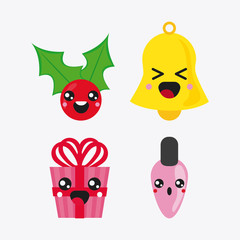 Merry Christmas and kawaii concept represented by icon set cartoon. Colorfull and flat illustration