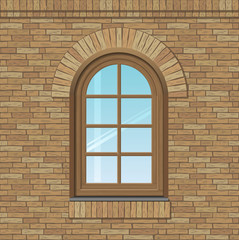 Arched antique window on a brick wall, the texture of the building facade, vector graphics