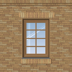 Arched antique window on a brick wall, the texture of the building facade, vector graphics