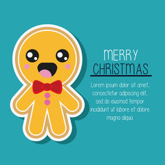 Merry Christmas and kawaii concept represented by cookie cartoon icon. Colorfull and flat illustration