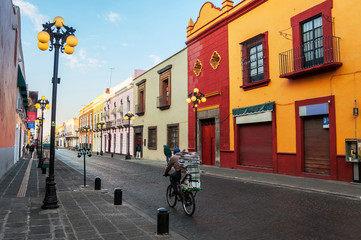 Morning streets of Puebla de Zaragoza in Mexico