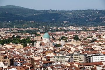 Fototapeta na wymiar View to Tempio Maggiore Israelitico of Florence from Palazzo Vecchio, Italy 
