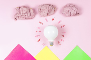 great idea concept with crumpled colorful paper and light bulb