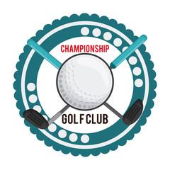 Gold sport concept represented by ball and club icon over seal stamp. Colorfull and flat illustration.