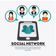 Social Network concept represented by smartphone and avatar people design. Colorfull and flat illustration