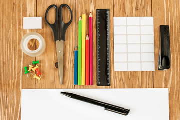 Desk with stationery. Back to school and back to work concepts.