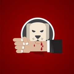 Dog Biting On Hand Vector Illustration
