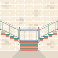 Interior Bricks Wall With Stairs Vector Illustration