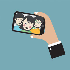 Groupfie A Group Selfie By Phone Vector Illustration