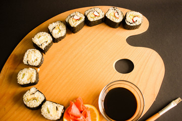 Special original sushi design with artist palette