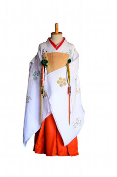 Holy maiden's Kimono costume and  accessories, Japan.
巫女服と桧扇　